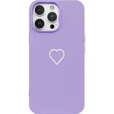 Casen iPhone 16 Pro Lila Lansman Renkli Silikon Beyaz Kalp Desenli Kamera Korumalı Kılıf