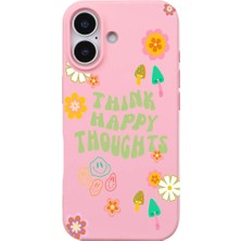 Casen iPhone 17 Pembe Think Happy Renkli Silikon Kılıfı