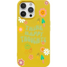 Casen iPhone 15 Pro Max Sarı Think Happy Renkli Silikon Kılıfı