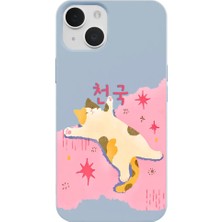 Casen iPhone 14 Mavi Cat Sleeping Kamera Korumalı Premium Lansman Renkli Silikon Kılıfı