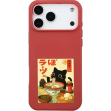 Casen iPhone 17 Pro Max Kırmızı Lansman Renkli Silikon Black Cat Tasarımlı Telefon Kılıfı