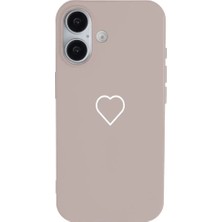 Casen iPhone 16 Pudra Lansman Renkli Silikon Beyaz Kalp Desenli Kamera Korumalı Kılıf