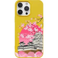 Casen iPhone 14 Pro Sarı Lansman Sakura Renkli Silikon Kılıfı