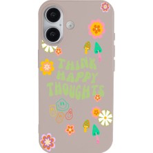 Casen iPhone 16 Plus Pudra Think Happy Renkli Silikon Kılıfı
