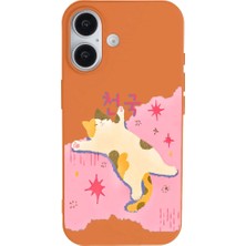 Casen iPhone 16 Plus Turuncu Cat Sleeping Kamera Korumalı Premium Lansman Renkli Silikon Kılıfı