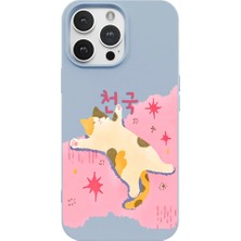 Casen iPhone 15 Pro Max Mavi Cat Sleeping Kamera Korumalı Premium Lansman Renkli Silikon Kılıfı