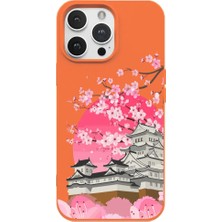 Casen iPhone 13 Pro Turuncu Lansman Sakura Renkli Silikon Kılıfı