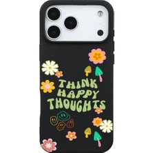 Casen iPhone 17 Pro Siyah Think Happy Renkli Silikon Kılıfı
