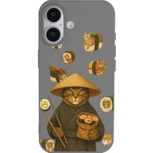 Casen iPhone 17 Gri Kedi Tasarımlı Gimbap Cat Renkli Silikon Telefon Kılıfı