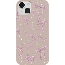 Casen iPhone 15 Plus Pudra Ribbon Stars Kamera Korumalı Premium Renkli Silikon Kılıf