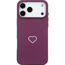 Casen iPhone 17 Pro Bordo Lansman Renkli Silikon Beyaz Kalp Desenli Kamera Korumalı Kılıf