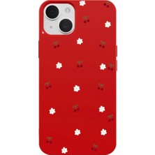 Casen iPhone 15 Kırmızı Lansman Renkli Silikon Kiraz ve Çiçek Desenli Kamera Korumalı Kılıf