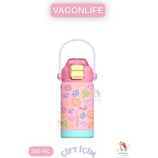 Vagonlife 360 ml Çocuk Termosu Çift Içim Pipetli / Pipetsiz Taşıma Kulplu