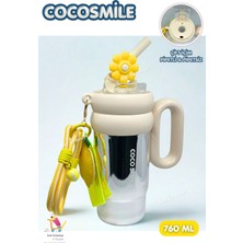 Vagonlife Cocosmile 760ML Çift Kullanım Pipetli Içim / Rahat Içim Çelik Termos Charm Hediyeli
