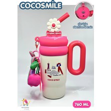 Vagonlife Cocosmile 760ML Çift Kullanım Pipetli Içim / Rahat Içim Çelik Termos Charm Hediyeli