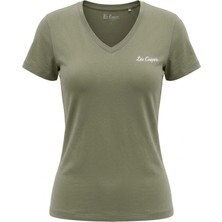 Lee Cooper Sade Kadın Rahat Kesim Baskılı V Yaka T-Shirt Yeşil