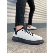 Ebrus Trend JET-204 Flex Bağcıklı Keten Kumaş Erkek Günlük Sneaker Ayakkabı KST - Beyaz/Siyah