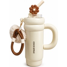 Vagonlife Cocosmile 950ML Çelik Termos 950 ml Vakumlu Paslanmaz Çelik Termos CS-8826 Krem