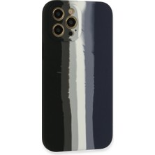 Bezos iPhone 12 Pro Kılıf Ebruli Lansman Silikon - Siyah-Lacivert