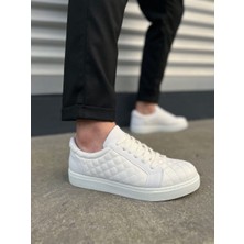 JET-166 Prestige Bağcıklı Cilt Kapitone Desenli Erkek Günlük Sneaker Ayakkabı Cbt - Beyaz