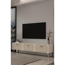Dekortis Home Dekor 180DHDTS3BTG Hera Lazer Desenli Tv Sehpası,ünitesi Beyaz-Traverten-Gümüş