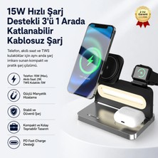 Hızlı Store Şarj Standı 15W Hızlı Sarj Destekli 3'ü 1 Arada Katlanabilir Manyetik Kablosuz Şarj Cihazı Telefon
