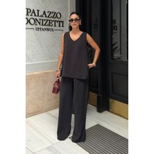 Bejna Kadın V Yaka Kolsuz Bluz Pantolon Modal Touch Dokuma Takım