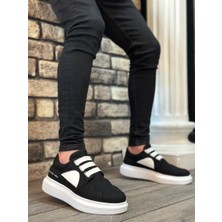 ET0302 Kalın Taban Bağcıksız Tarz Casual Siyah Beyaz Erkek Ayakkabı
