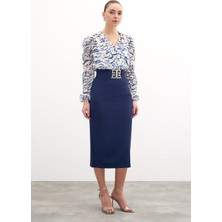 Sateen-Toka Detaylı Kalem Etek