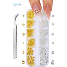 Misyul Tırnak Süsleme Gold & Swarovski Taş Seti, Nail Art Tırnak Süslemesi