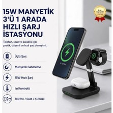 Hızlı Store Şarj Standı 15W Manyetik 3'ü 1 Arada Hızlı Şarj İstasyonu -Tüm Akıllı Telefonlar, İphone Watch ve