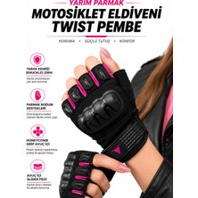 Motokit Twist Pembe / Yarım Parmak - Kaymaz Avuç İçi Kadın Motosiklet Eldiveni L