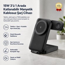 Hızlı Store Şarj Standı 15W 3'ü 1 Arada Katlanabilir Manyetik Kablosuz Şarj Cihazı Telefon Akıllı Saat ve TWS