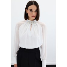 Sateen-Aksesuar Detaylı Bluz