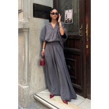 Bejna Kadın V Yaka Bluz Geniş Paça Pantolon Oversize Modal Dokulu Takım