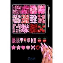 Misyul Tırnak Süsleme Pink Candy Charm Seti, Nail Art Tırnak Süslemesi