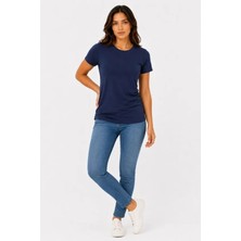 Aisha Elbise Basic Tişört Bisiklet Yaka Kısa Kol Günlük Yazlık Slim Fit T-Shirt - Lacivert