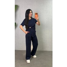 Aisha Elbise Kadın Kısa Kollu Bisiklet Yaka Yandan Toka Detaylı Viskon Iki Iplik Bluz ve Pantolon Ikili Takım