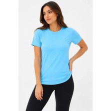 Aisha Elbise Basic Tişört Bisiklet Yaka Kısa Kol Günlük Yazlık Slim Fit T-Shirt - Turkuaz