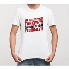 Aisha Elbise 15 Temmuz Demokrasi Milli Birlik Yedirmeyiz Baskılı Bisiklet Yaka T-Shirt - Beyaz