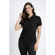 Aisha Elbise Pike Kumaş Düğmeli Yaka Regular Rahat Günlük Kısa Kol Tişört T-Shirt - Siyah