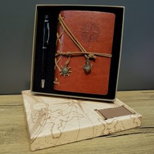 Aesco Pusula Baskılı Deri Defter Kalem Seti