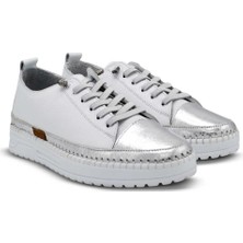 Venüs Deri Kadın Sneakers Ayakkabı Beyaz-Gümüş 26150001Y