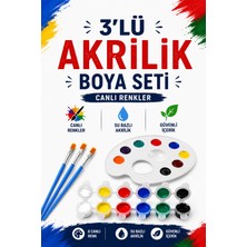 3 Adet Fırça + Akrilik Boya + Palet (Akrilik Boya, Yağlı Boya Fırcası, Guaj Boya, Sulu Boya Fırçası)
