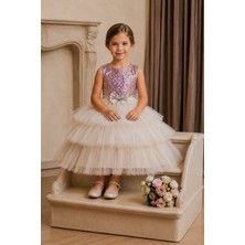 Deep Look Kids Wear Lavanta Pembesi Payetli Kat Kat Tül Etekli Kız Çocuk Abiye