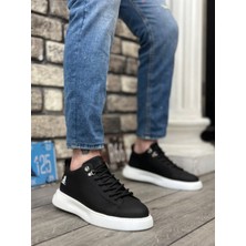 Ebrus Trend ET0331 Bağcıklı Erkek Yüksek Taban Cilt Siyah Beyaz Taban Spor Ayakkabı