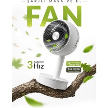 Ensiga Şarjlı Masa ve El Fan 4 Kollu Beyaz Taşınabilir Mini Vantilatör Enerji Tasarruflu Özellik