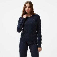 Tommy Hilfiger Soft Wool Cable Kadın Mavi Kazak