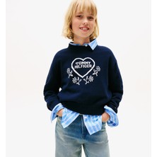 Tommy Hilfiger Heart Jacquard Çocuk Lacivert Kazak