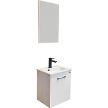 Usart Plus Mini Soft Beyaz 45*36 cm Banyo Dolabı Seti, Seramik Lavabo (Akrilik Plastik Değil) Dahil, Mdf